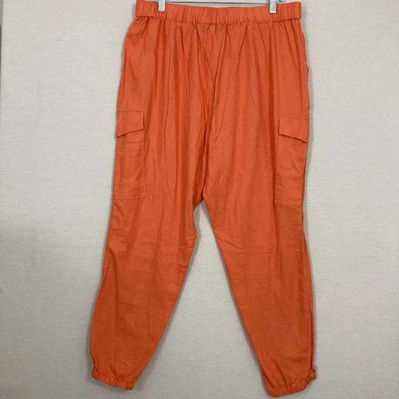 New New York & Company Orange Linen Blend Cargo Tie Front Pull-on Pants XL - Picture 10 of 11